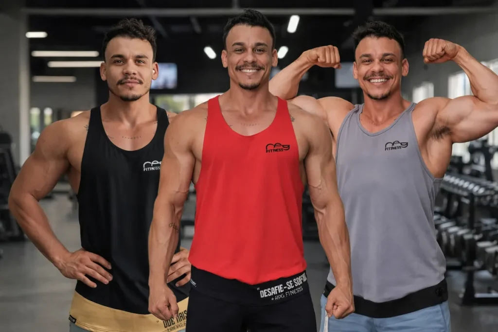 três homens com camisetas cavadas
